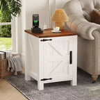 Lot de 2 tables de chevet de ferme avec station de recharge, table de nuit rustique avec porte de grange et étagère réglable, petite table d'appoint pour chambre et salon.