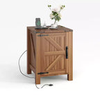 Lot de 2 tables de chevet de ferme avec station de recharge, table de nuit rustique avec porte de grange et étagère réglable, petite table d'appoint pour chambre et salon.