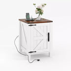 Lot de 2 tables de chevet de ferme avec station de recharge, table de nuit rustique avec porte de grange et étagère réglable, petite table d'appoint pour chambre et salon.