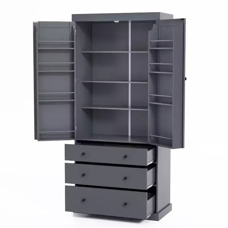 Étagères de porte de garde-manger de cuisine de ferme, armoire de rangement haute autonome avec 3 étagères réglables et 3 tiroirs pour salle à manger