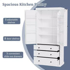 Étagères de porte de garde-manger de cuisine de ferme, armoire de rangement haute autonome avec 3 étagères réglables et 3 tiroirs pour salle à manger