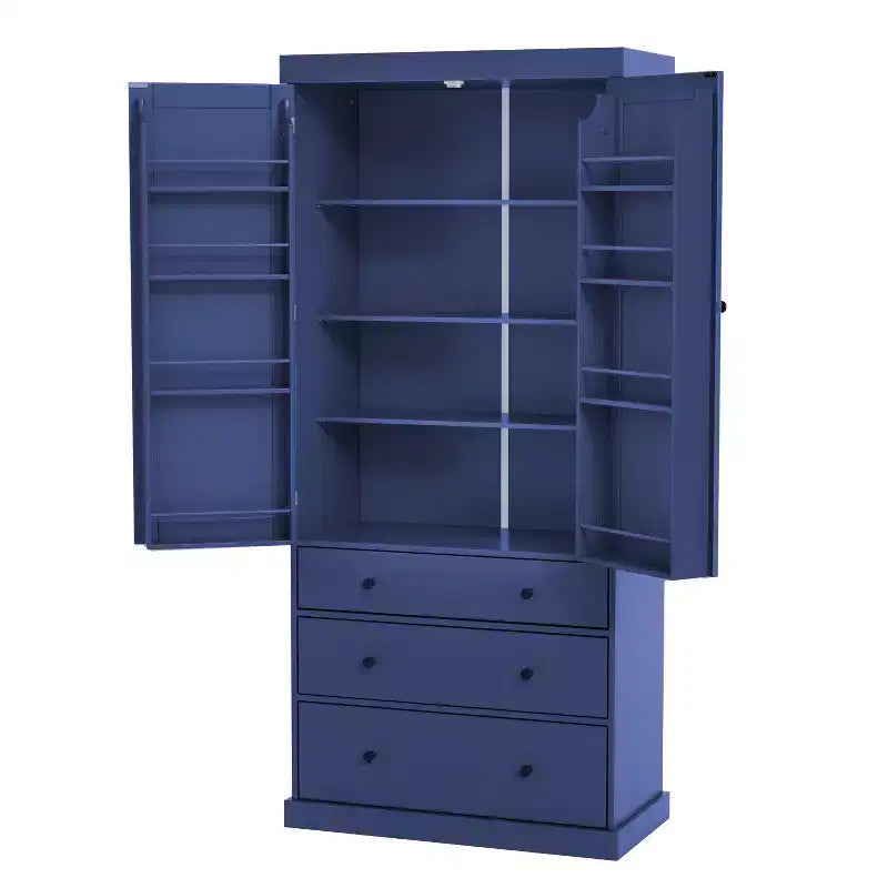 Étagères de porte de garde-manger de cuisine de ferme, armoire de rangement haute autonome avec 3 étagères réglables et 3 tiroirs pour salle à manger