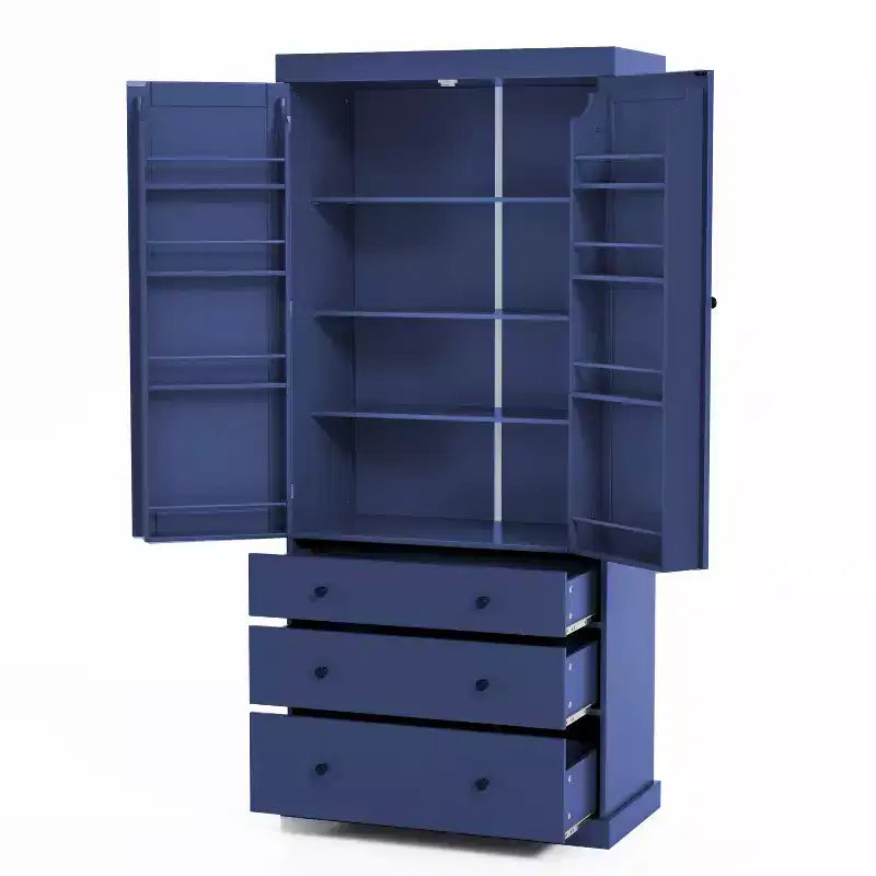 Étagères de porte de garde-manger de cuisine de ferme, armoire de rangement haute autonome avec 3 étagères réglables et 3 tiroirs pour salle à manger