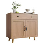 Buffet en bois naturel moderne avec 3 niveaux de rangement, tiroir et étagères ouvertes