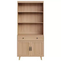 Modern Natural Wood Buffet Cabinet with 3-Tier Storage, Drawer & Open Shelves