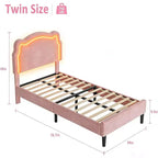 Lit jumeau capitonné pour enfants avec tête de lit réglable en forme d'ours, tiroir de rangement, lattes en bois, silencieux, pas besoin de sommier tapissier