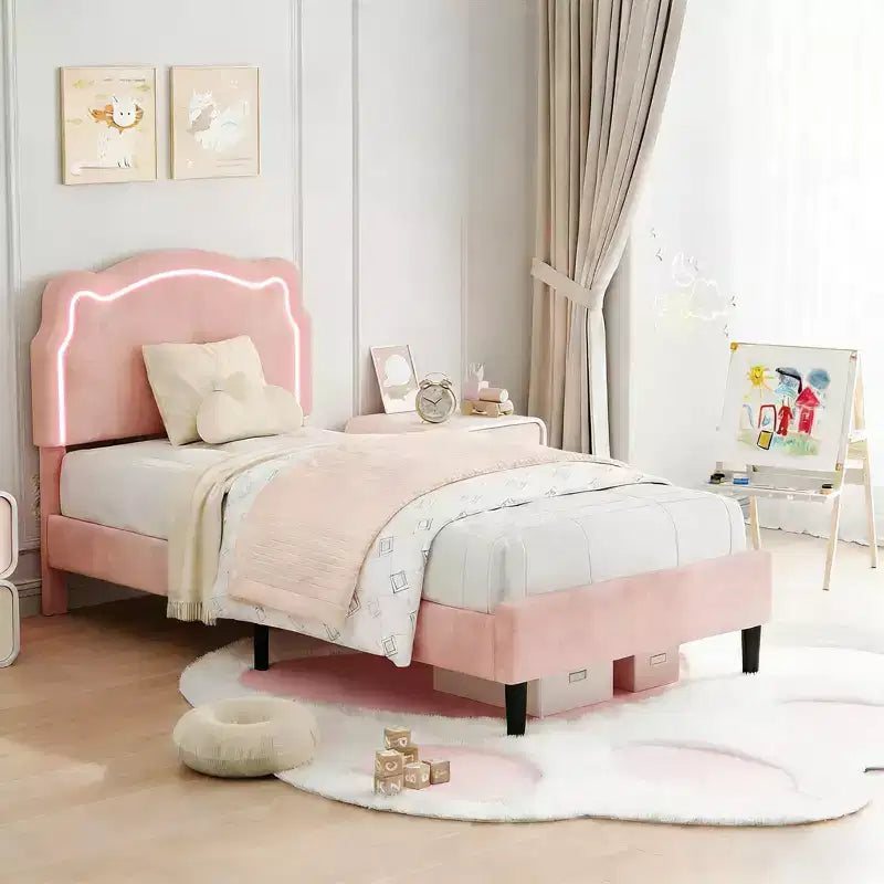 Lit jumeau capitonné pour enfants avec tête de lit réglable en forme d'ours, tiroir de rangement, lattes en bois, silencieux, pas besoin de sommier tapissier