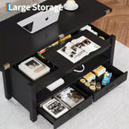 Table basse relevable de 40 pouces, table convertible multifonctionnelle avec tiroirs et compartiment caché pour salon et salle à manger
