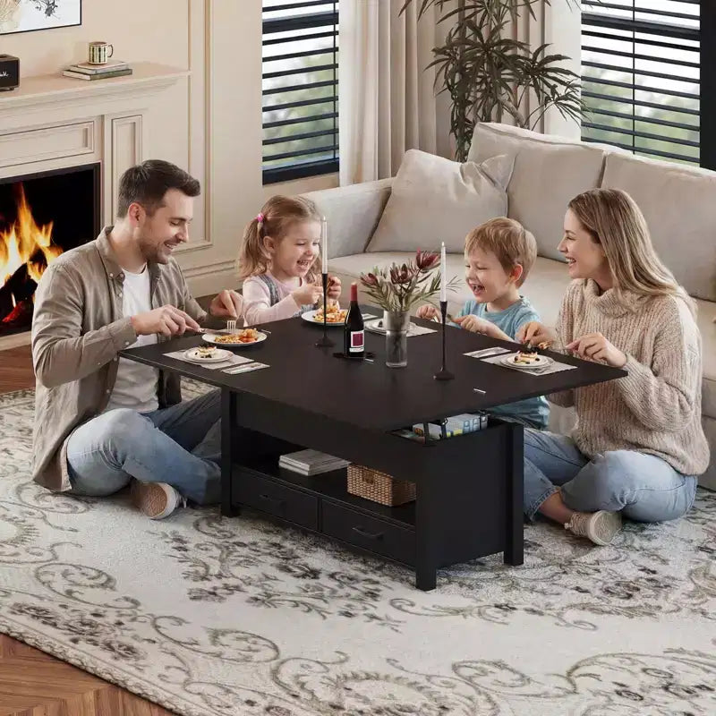 Table basse relevable de 40 pouces, table convertible multifonctionnelle avec tiroirs et compartiment caché pour salon et salle à manger