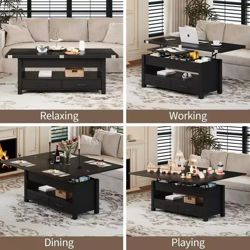 Table basse relevable de 40 pouces, table convertible multifonctionnelle avec tiroirs et compartiment caché pour salon et salle à manger