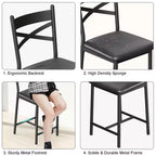 Ensemble de 4 tabourets de bar hauteur comptoir 26 po, sièges rembourrés en cuir PU noir, cadre en métal, dossier en X, repose-pieds pour îlot de cuisine, salle à manger