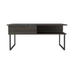 Armin Espresso Onyx Lift Top Coffee Table, Metal Legs One Open Shelf Modern Living Room Storage Table