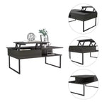 Table basse relevable Armin Espresso Onyx avec pieds en métal, une étagère ouverte, table de rangement moderne pour salon