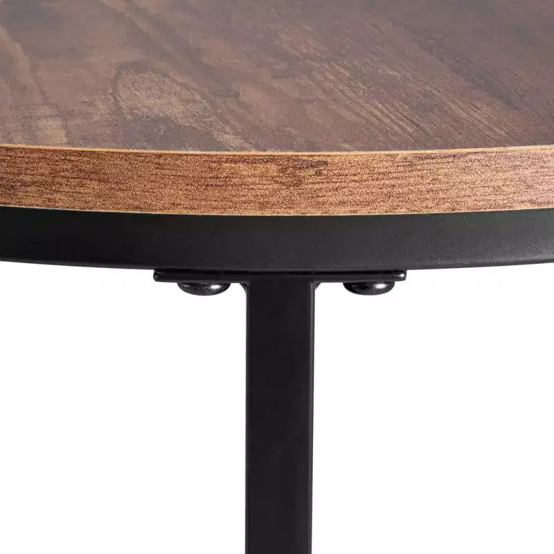 Lot de 2 tables basses gigognes vintage marron et noir, tables d'appoint rondes à cadre métallique de 60 cm pour petit salon