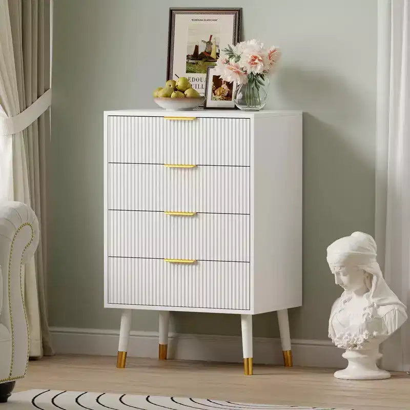 Lot de 2 commodes à 4 tiroirs pour chambre à coucher, commode de rangement moderne en bois, pieds en métal et poignées dorées, organisateur de placard résistant à l'eau pour la maison