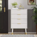 Lot de 2 commodes à 4 tiroirs pour chambre à coucher, commode de rangement moderne en bois, pieds en métal et poignées dorées, organisateur de placard résistant à l'eau pour la maison