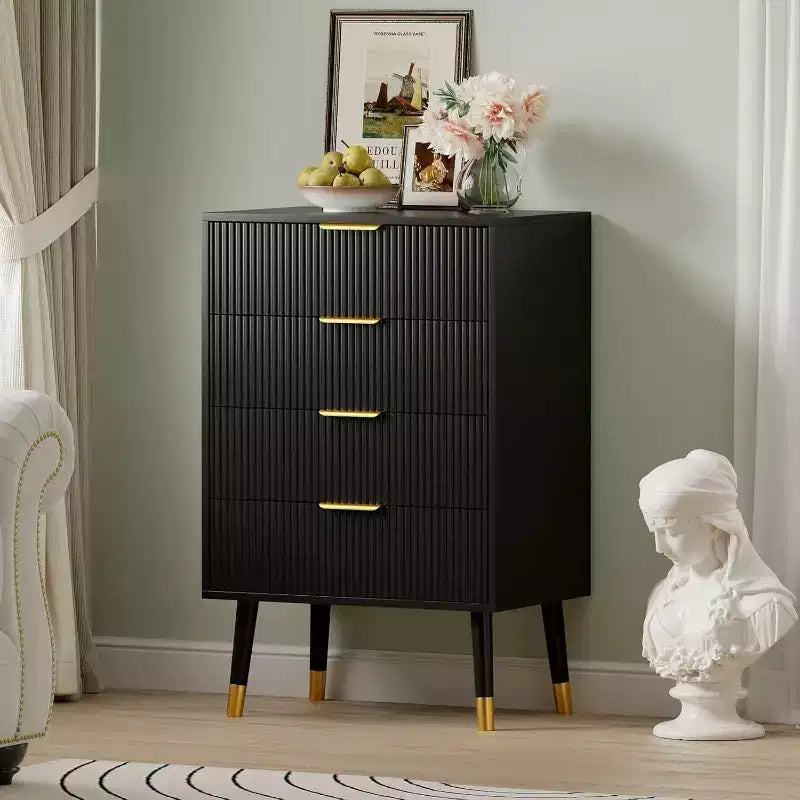 Lot de 2 commodes à 4 tiroirs pour chambre à coucher, commode de rangement moderne en bois, pieds en métal et poignées dorées, organisateur de placard résistant à l'eau pour la maison