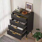 Lot de 2 commodes à 4 tiroirs pour chambre à coucher, commode de rangement moderne en bois, pieds en métal et poignées dorées, organisateur de placard résistant à l'eau pour la maison