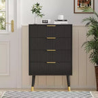Lot de 2 commodes à 4 tiroirs pour chambre à coucher, commode de rangement moderne en bois, pieds en métal et poignées dorées, organisateur de placard résistant à l'eau pour la maison