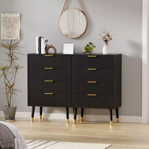 2 Pack 4 Drawer Dresser for Bedroom, Modern Wood Storage Chest, Metal Legs & Gold Handles, Water-Resistant Closet Organizer for Home