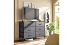 Commode DEXYLLO pour chambre à coucher avec 6 tiroirs, grande commode meuble TV pour téléviseur de 50 pouces, commode grise avec cadre métallique, plateau en bois, gris foncé