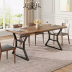 Table à manger rectangulaire de ferme pour 6 personnes, plateau en bois massif rustique et pieds en métal robustes, table de cuisine et de salle à manger solide pour les repas en famille
