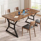 Table à manger rectangulaire de ferme pour 6 personnes, plateau en bois massif rustique et pieds en métal robustes, table de cuisine et de salle à manger solide pour les repas en famille