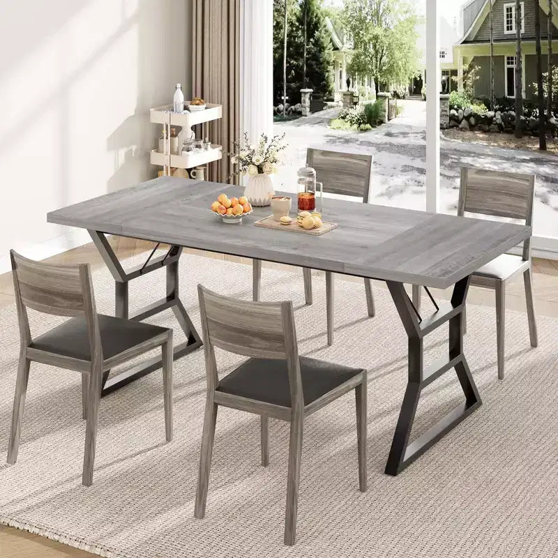 Farmhouse Rectangular Dining Table for 6, Rustic Solidified Wood Top and Heavy Duty Metal Legs, Sturdy Kitchen and Dining Room Table for Family Meals