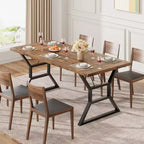 Table à manger rectangulaire de ferme pour 6 personnes, plateau en bois massif rustique et pieds en métal robustes, table de cuisine et de salle à manger solide pour les repas en famille