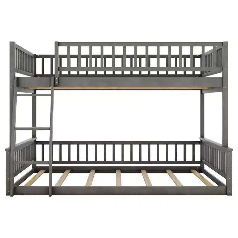 Lit en bois Queen Size FAMYYT avec barrière en forme de clôture, échelle, montage facile