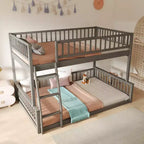 Lit en bois Queen Size FAMYYT avec barrière en forme de clôture, échelle, montage facile