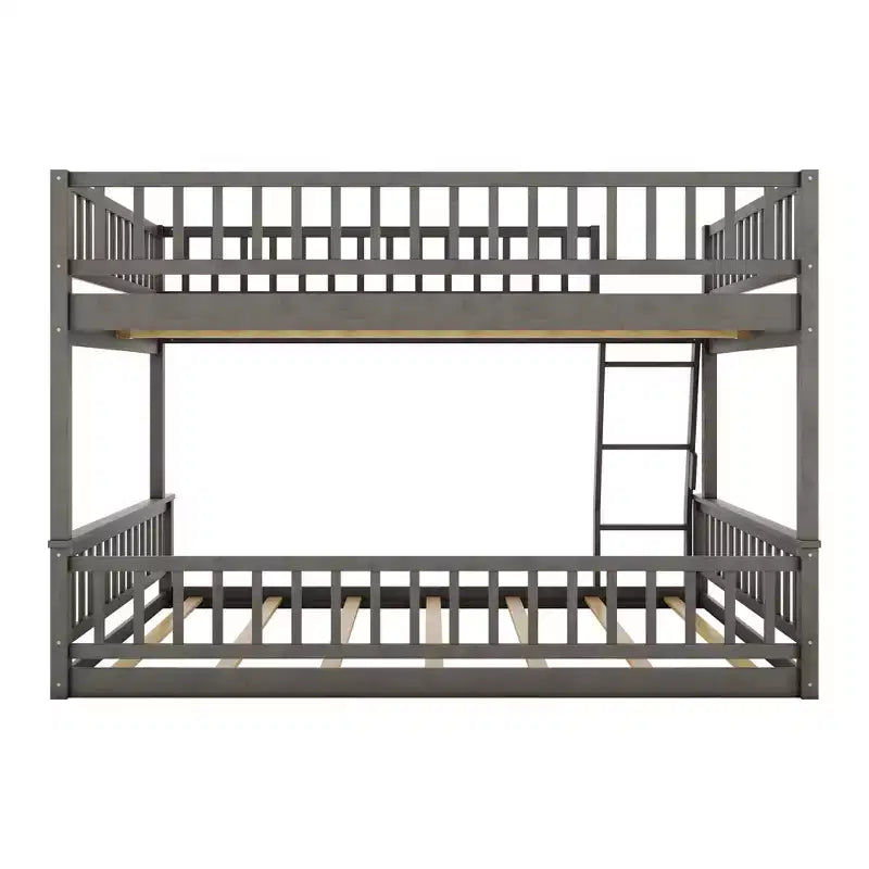 Lit en bois Queen Size FAMYYT avec barrière en forme de clôture, échelle, montage facile