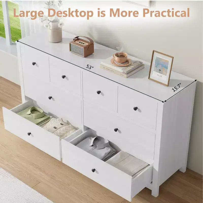 Commode à 8 tiroirs pour chambre à coucher - Commode simple et moderne en bois, double commode de rangement, tiroirs profonds, convient pour salon, couloir, entrée.