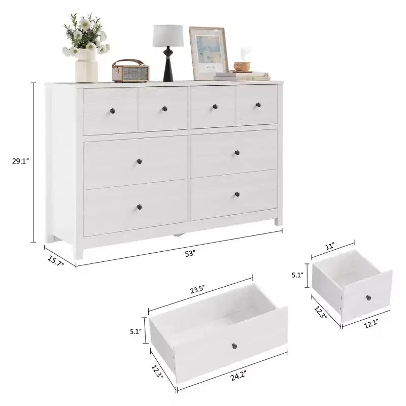 Commode à 8 tiroirs pour chambre à coucher - Commode simple et moderne en bois, double commode de rangement, tiroirs profonds, convient pour salon, couloir, entrée.