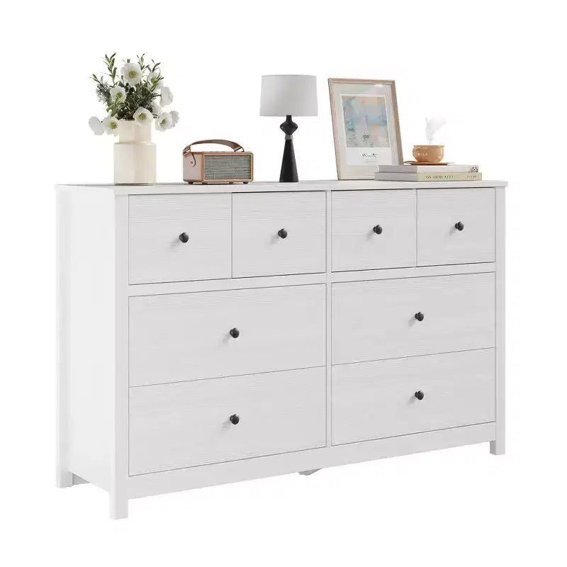 Commode à 8 tiroirs pour chambre à coucher - Commode simple et moderne en bois, double commode de rangement, tiroirs profonds, convient pour salon, couloir, entrée.
