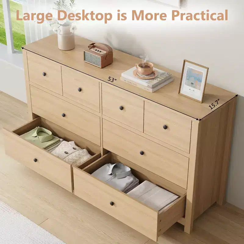 Commode à 8 tiroirs pour chambre à coucher - Commode simple et moderne en bois, double commode de rangement, tiroirs profonds, convient pour salon, couloir, entrée.