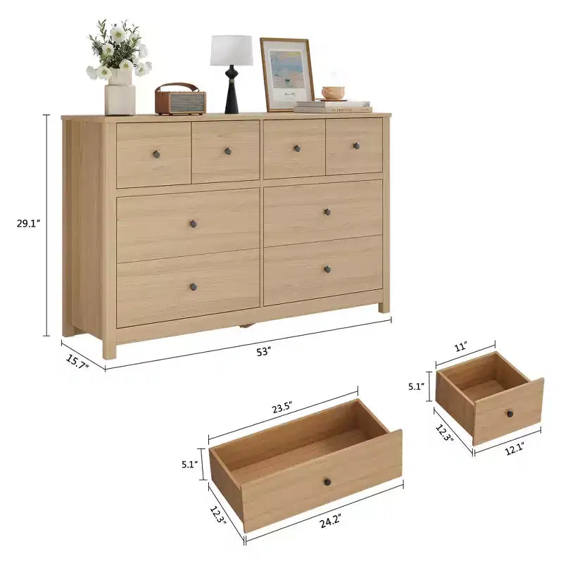 Commode à 8 tiroirs pour chambre à coucher - Commode simple et moderne en bois, double commode de rangement, tiroirs profonds, convient pour salon, couloir, entrée.