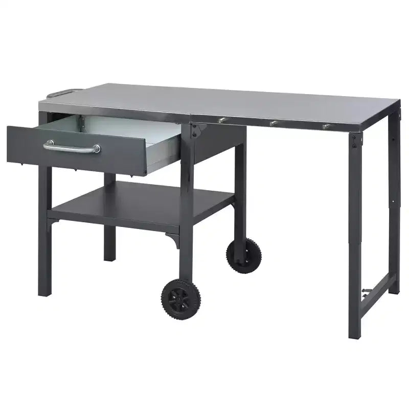 GDFStudio Mavis Chariot de cuisine extérieur pliable en acier inoxydable avec roues
