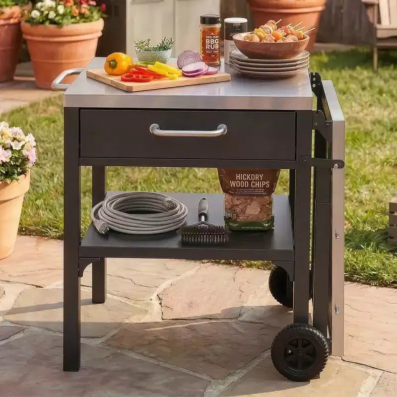 GDFStudio Mavis Chariot de cuisine extérieur pliable en acier inoxydable avec roues
