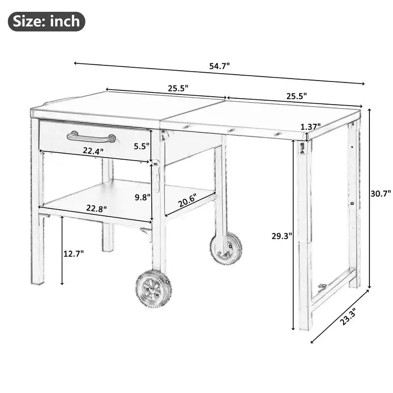 GDFStudio Mavis Chariot de cuisine extérieur pliable en acier inoxydable avec roues