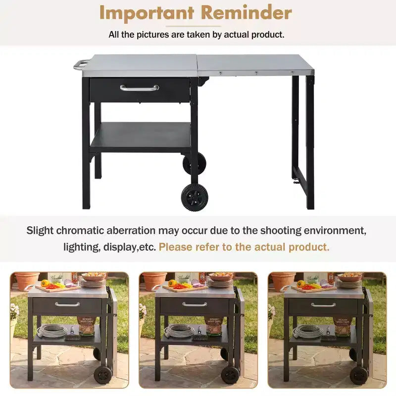 GDFStudio Mavis Chariot de cuisine extérieur pliable en acier inoxydable avec roues