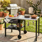 GDFStudio Mavis Chariot de cuisine extérieur pliable en acier inoxydable avec roues