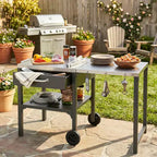 GDFStudio Mavis Chariot de cuisine extérieur pliable en acier inoxydable avec roues