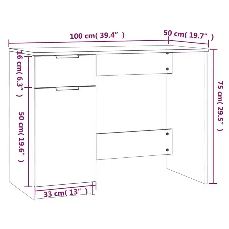 vidaXL Bureau Bois d'ingénierie Chêne Sonoma 100x50x75 cm Bureau