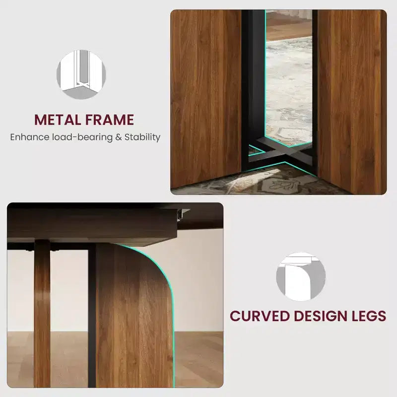 LinTimes 47-63 Table à Manger Ronde Extensible, Ferme en Bois pour 4 à 8 Personnes, Pieds Larges et Support Métallique Robuste, Gain de Place pour Cuisine et Appartement