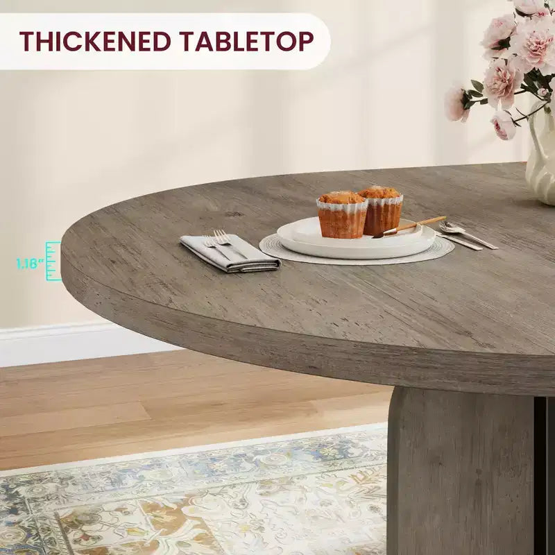 LinTimes 47-63 Table à Manger Ronde Extensible, Ferme en Bois pour 4 à 8 Personnes, Pieds Larges et Support Métallique Robuste, Gain de Place pour Cuisine et Appartement