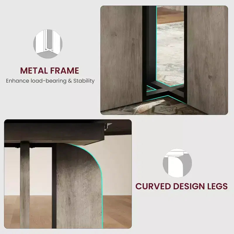 LinTimes 47-63 Table à Manger Ronde Extensible, Ferme en Bois pour 4 à 8 Personnes, Pieds Larges et Support Métallique Robuste, Gain de Place pour Cuisine et Appartement