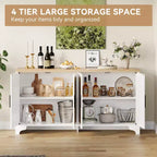 LinTimes Meuble de rangement en rotin naturel avec étagères, buffet à 4 portes, meuble TV console style bohème pour la maison