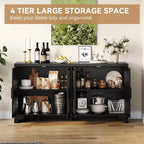 LinTimes Meuble de rangement en rotin naturel avec étagères, buffet à 4 portes, meuble TV console style bohème pour la maison