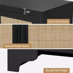 LinTimes Meuble de rangement en rotin naturel avec étagères, buffet à 4 portes, meuble TV console style bohème pour la maison